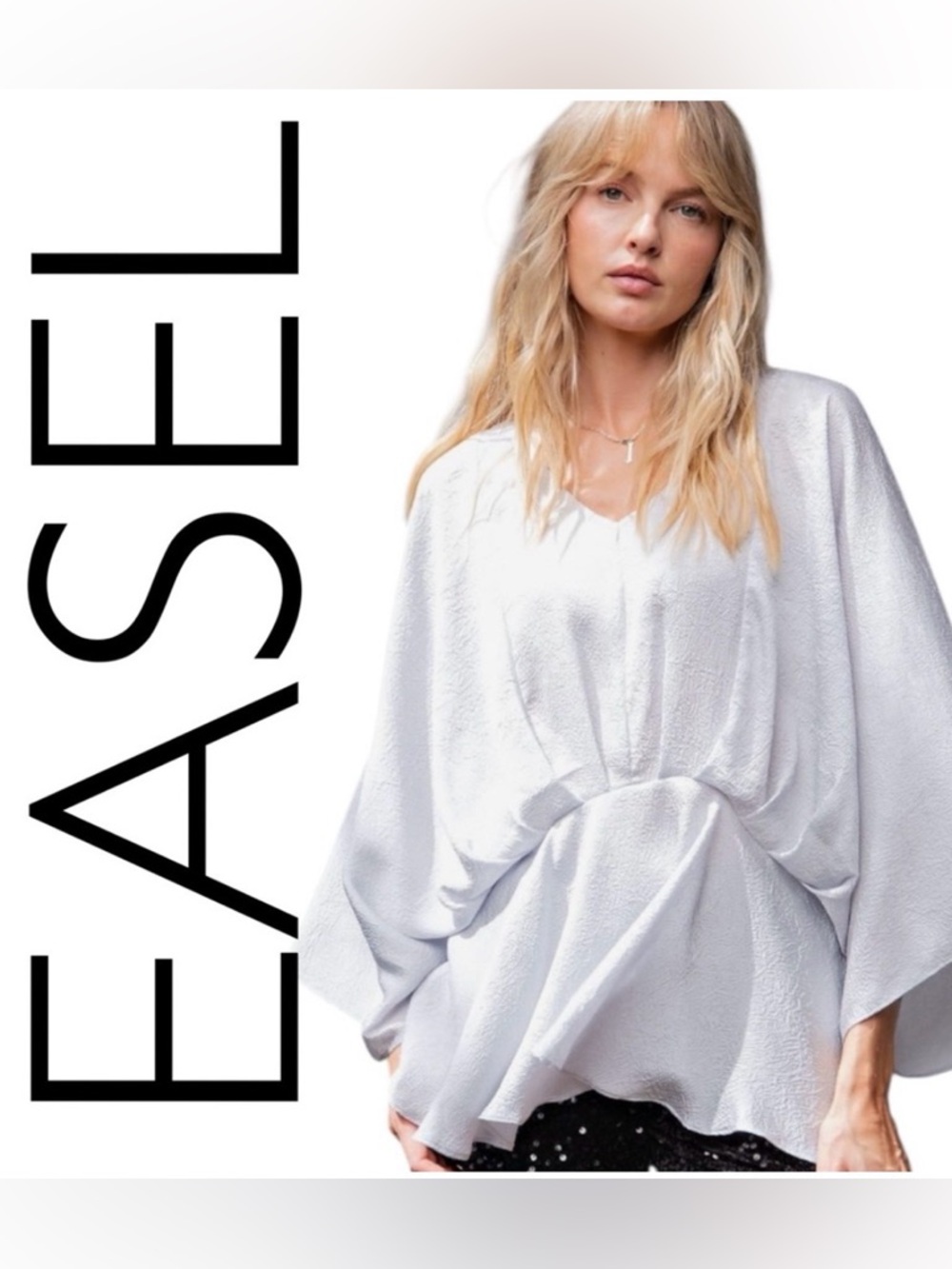 #1240 Easel NWT Silver, Oversized, Silky Dress Blouse